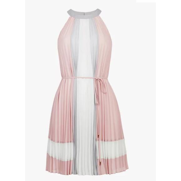 Ted Baker Dresses & Skirts - Ted Baker Lellian Pleated Stripe Dress Light dusty Pink NEW SIZE 2 WOMENS $315
